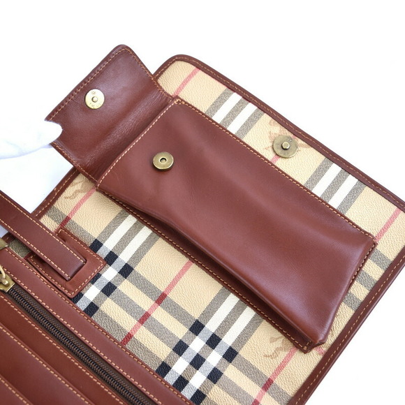 Burberry Clutch Bag Nova Check Leather Beige Brown with Loop - Picture 11 of 16